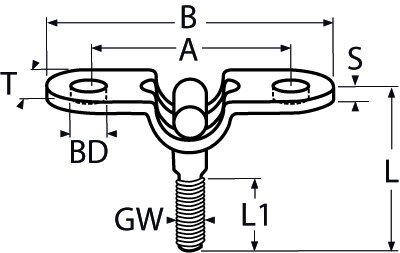 Wandmontage Toggle met rechtse draad afmetingen tekeningen