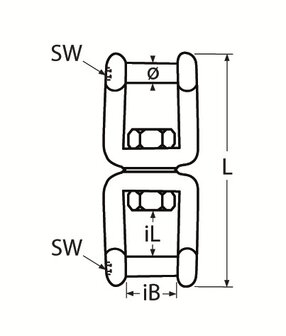 RVS Wartel met Vork / Vork en inbus , RVS 316 (A4) tekening