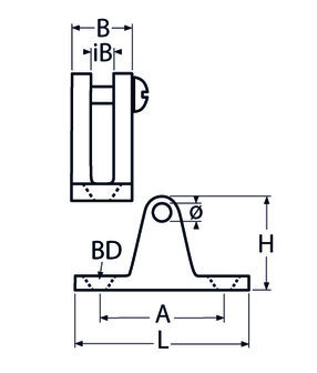 RVS Dekplaat 56x17mm, 90&deg; - RVS316(A4) tekening