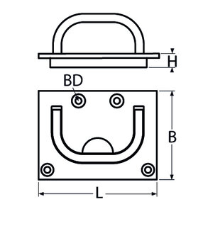 RVS Luikgreep 75x56mm- RVS316 (A4) tekening