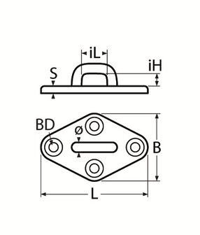 RVS Mastoog, Ruit, 80mm- RVS316(A4) tekening