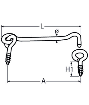 RVS Stormhaak met oog 80mm- RVS304 (A2) tekening