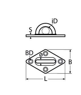RVS Mastoog, Ruit, 60x36mm- RVS304(A2) tekening