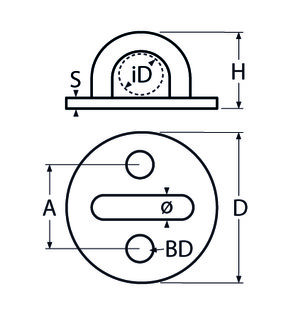 RVS Mastoog, Rond &Oslash;40mm,  Boog 6mm- RVS304(A2) tekening