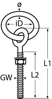 RVS Ring met bout M6x50mm- RVS316(A4) tekening