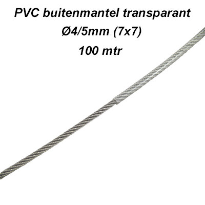 RVS kabel Ø4/5mm  (7x7) met PVC Helder