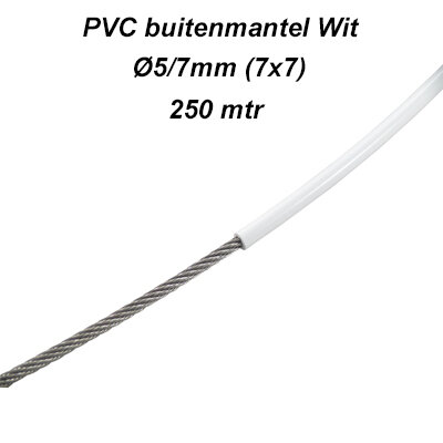 RVS kabel Ø5/7mm (7x7) met PVC Wit 