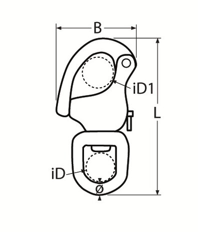 RVS Wartel met Snapshackle en Oog , RVS 316 (A4) tekening