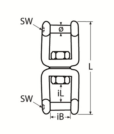 RVS Wartel met Vork / Vork en inbus , RVS 316 (A4) tekening