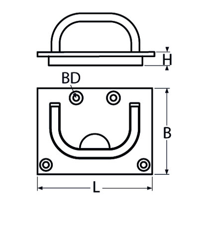 RVS Luikgreep 75x56mm- RVS316 (A4) tekening