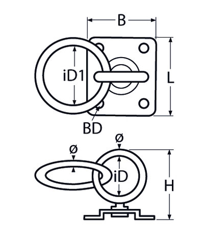 RVS Dekplaat met draaibare ring- RVS304 (A2) tekening