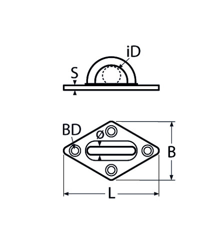 RVS Mastoog, Ruit, 60x36mm- RVS304(A2) tekening