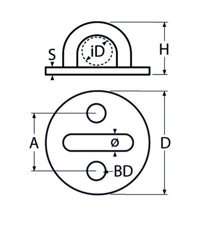 RVS Mastoog, Rond Ø40mm,  Boog 6mm- RVS304(A2) tekening